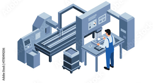 Technician operating advanced cnc machine in modern factory setting