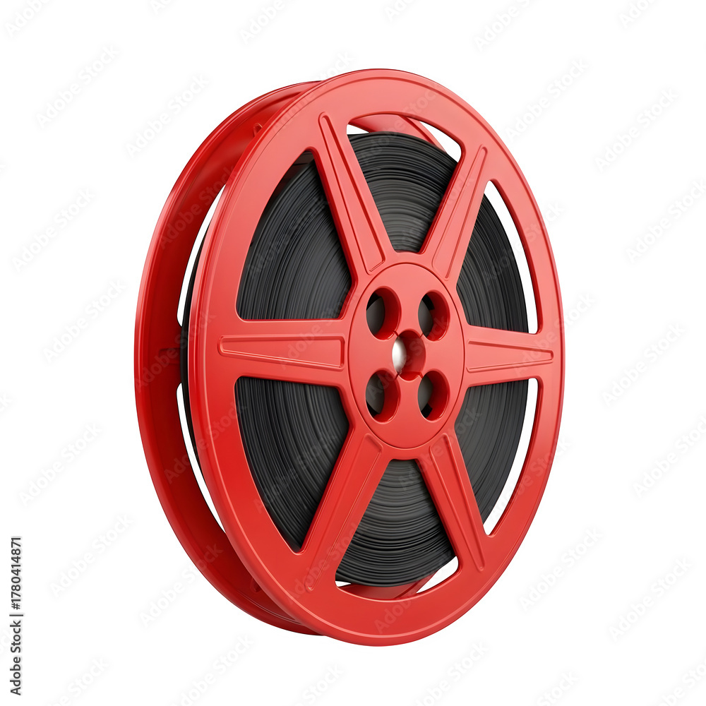 Fototapeta premium Red film reel movie cinema roll vintage media entertainment industry production filmmaking project on transparent background