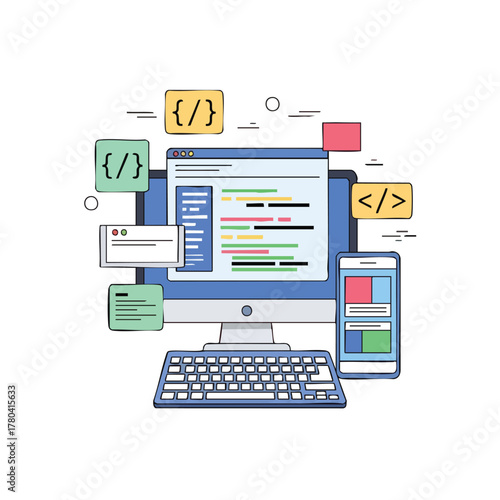 Coding and Development A Vector Illustration Depicting Programming Concepts