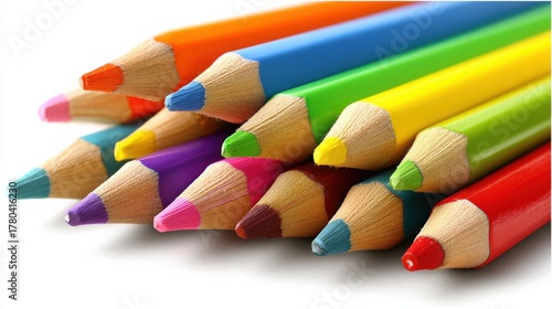 Vivid colored pencils arrayed on bright background for school stationery art supply creative project