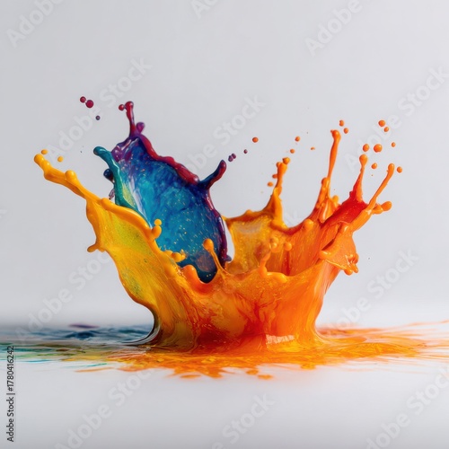 Vibrant Burst of Colorful Liquid Splash Against Clean Backdrop Dynamic Energy Artistic Impression Fluid Motion