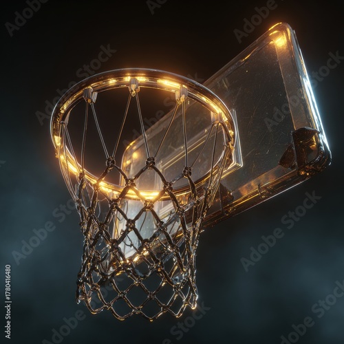Golden Luminescence Captivating Basketball Hoop Detail with Dramatic Light and Modern Composition