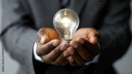 Business professional hands holding light bulb concept of innovation solution and inspiration
