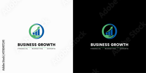 Business Growth Logo with Upward Chart and Hand Motif
