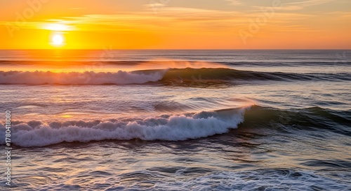 Ocean waves sunset seascape horizon water nature scenic sunrise twilight dusk beauty tranquil golden hour