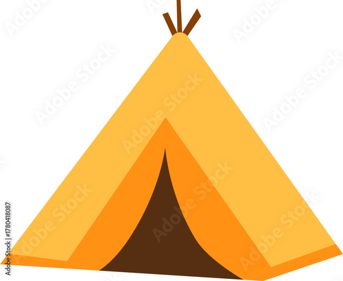 Outdoor camping tent teepee icon vector Simple minimalist yellow brown shelter graphic Adventure travel survival symbol isolated on black