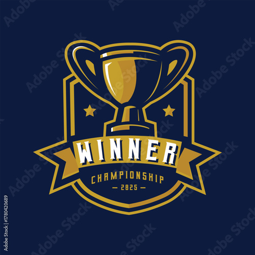 Trophy for winner championship sports logo design. Champions league for sport and gaming