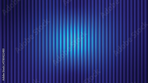 Symmetrical vertical striped background deep blue illuminated texture with central bright glow effect.