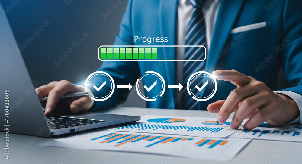 Fototapeta premium Man Analyzing Network Connection Diagram on Desk