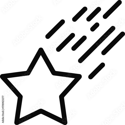 Black outline of a shooting star with motion lines