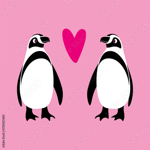 Vector illustration of two penguins in love for Valentine s Day
