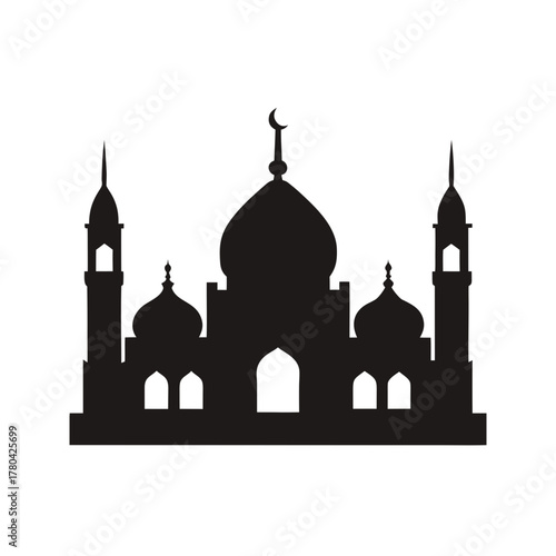 Sacred Mosque Silhouette Islamic Worship Place Religious Community Icon Design
