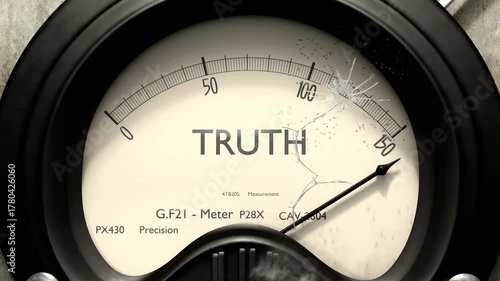 Truth meter showing big levels of truth. Dangerously increasing high values of truth, critical overload. Too much, off the charts. Max truth