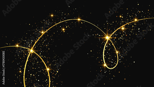 Gold glittering confetti wave and stardust