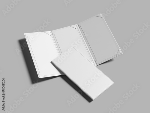 Open And Closed Blank Trifold Restaurant Menus Mockup 3D Rendering