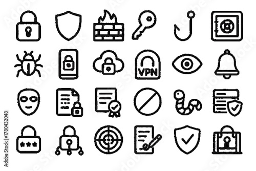 cyber security related icons set 
