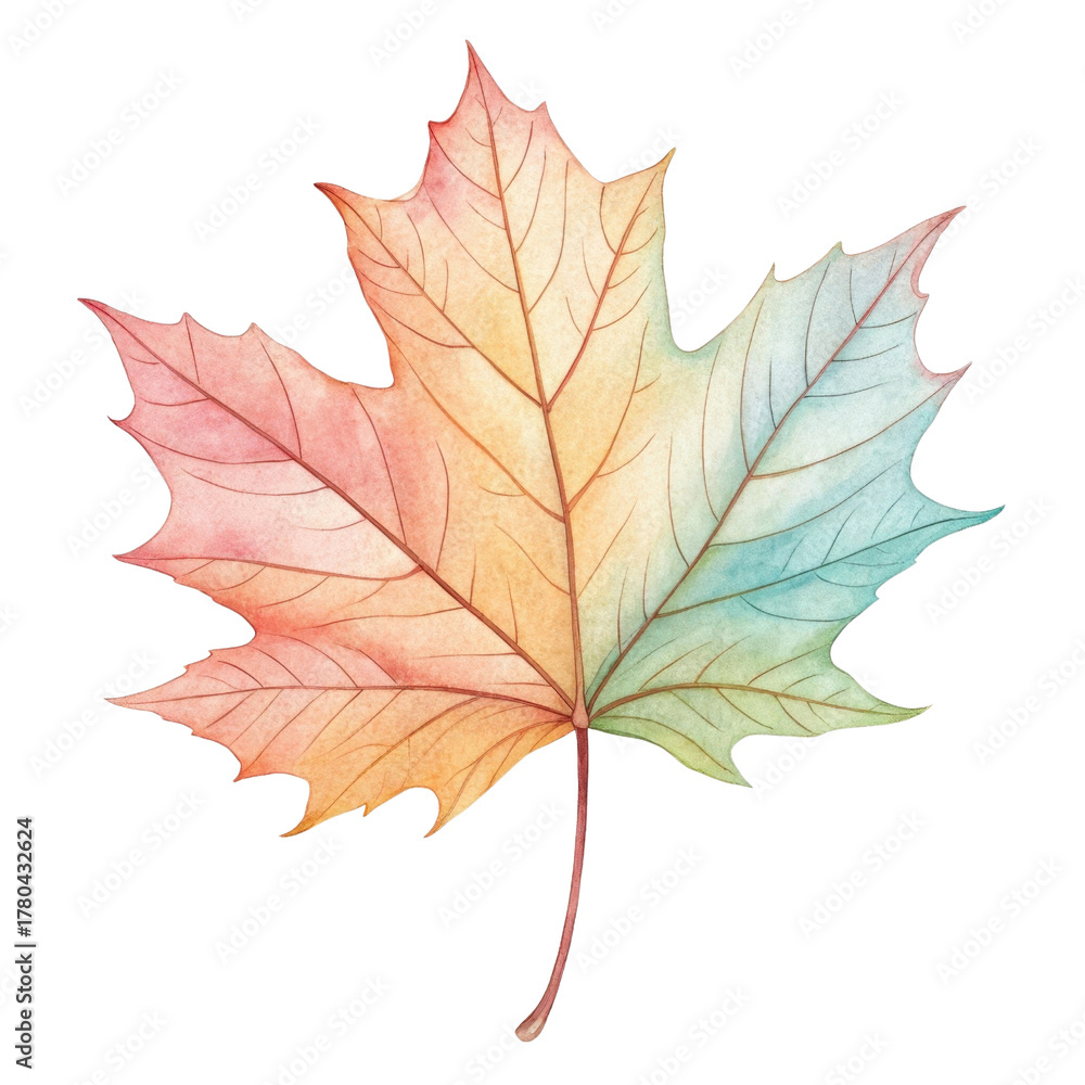 Fototapeta premium Watercolor depiction of a vibrant maple leaf showcasing autumn's beauty and colors