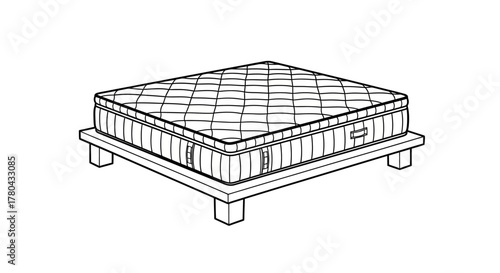 Simple line drawing illustration of a mattress on a bed frame