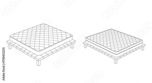 Line drawing of two rectangular ottoman or bed bases with legs