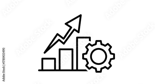 Growth chart with gear and buildings representing business progress and innovation