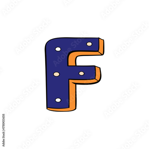 Retro marquee letter f with blue and orange design