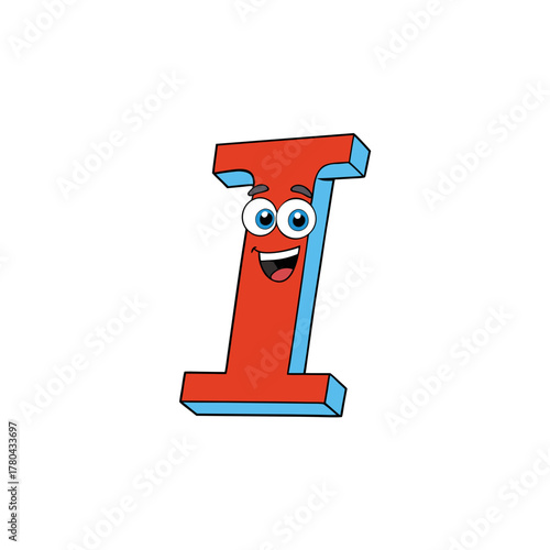 Happy cartoon letter i with big blue eyes and red body