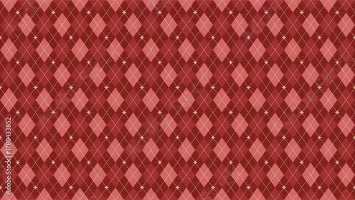 Classic red argyle seamless pattern with dotted lines and star accents, perfect for holiday and Christmas designs