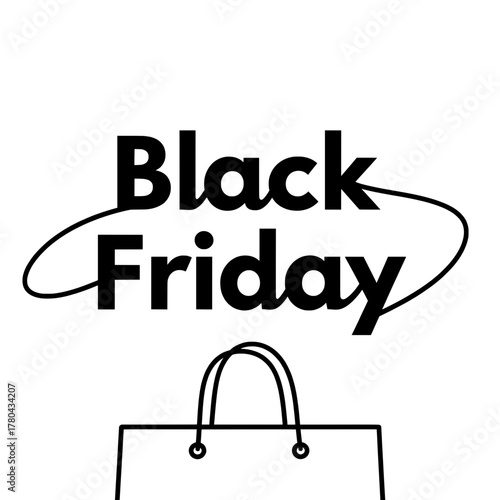 A minimalist graphic boldly announces “Black Friday” with a simple shopping bag icon