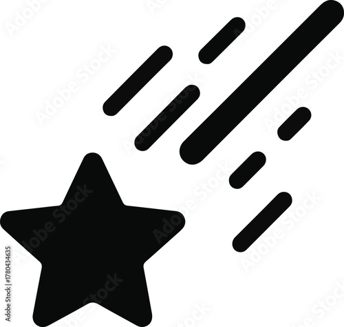 Black Star Icon With Motion Streaks shooting star comet