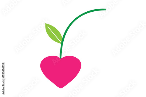 Cute heart and leaf vector symbol representing love and growth. Perfect for romance, wedding, or eco-friendly branding.