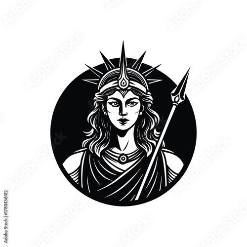 Warrior Goddess with Spear and Crown Silhouette Icon