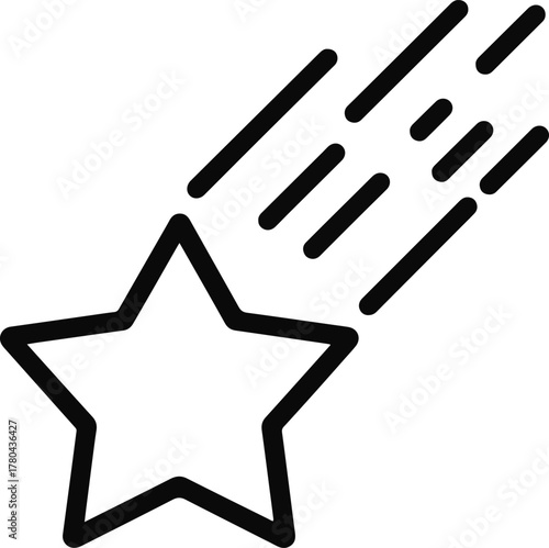 Outline Star Icon With Motion Streaks shooting star