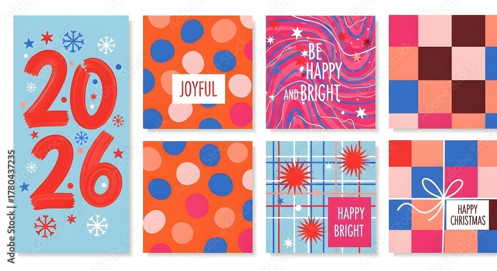 Fototapeta premium Cheerful New Year and Christmas Card Collection 2026