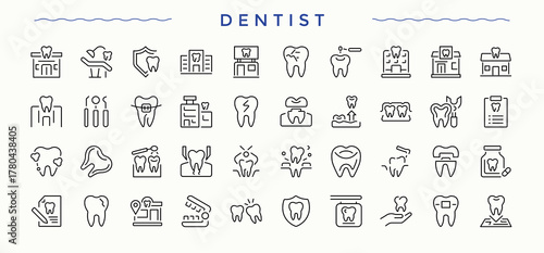 Dentistry icon set. Outline symbol collection. Dentist icon set. It contains symbols to doctor, medical, clinic, teeth, hospital, dentist and more.