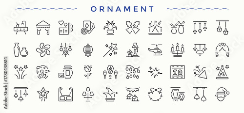 Ornament icon set. Isolated icons. Editable vector stroke. Architecture icon collection. Contains such symbols as house desing, decor, art and design, room and more.