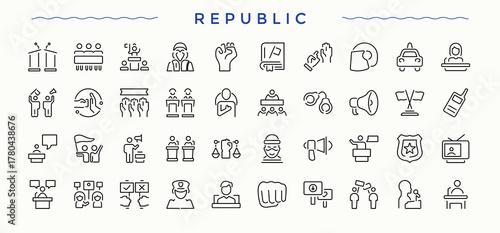Republic icon set. Polling thin line icons set. Minimal icons collection. Election line icon set. Editable stroke.