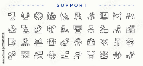 Support vector icon set. Modern vector UI icons. Featuring care, community, charity, sponsor, help, linearity, unity. Editable vector. Pixel perfect. Help icon set.