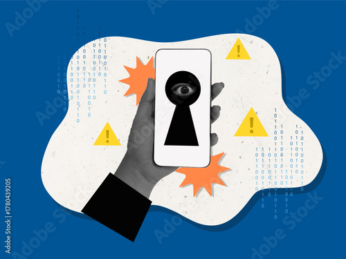 Mobile phone displaying security lock illustrating vigilance in cybersecurity. Vector illustration