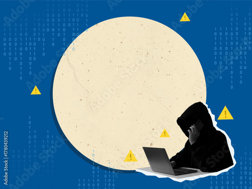Hooded figure depicting hacker threat in cybersecurity context. Vector illustration
