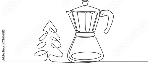 Coffee moka pot espresso maker christmas tree line art drawing minimalist design