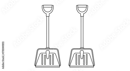 Simple illustration depicting two black and white snow shovels side by side