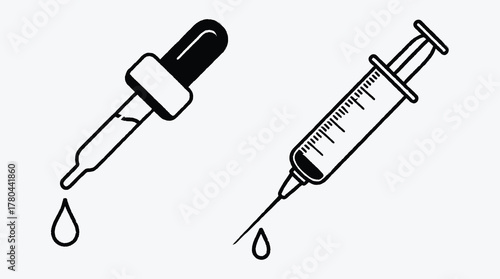Medicine and healthcare concept with syringe and dropper outline style