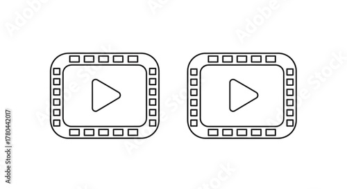 Two filmstrip icons with play buttons inside simple line art style