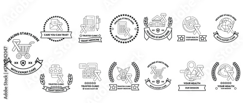 A set of black and white logos with a variety of designs