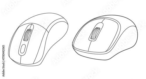 Two computer mice line art illustration simple design black and white