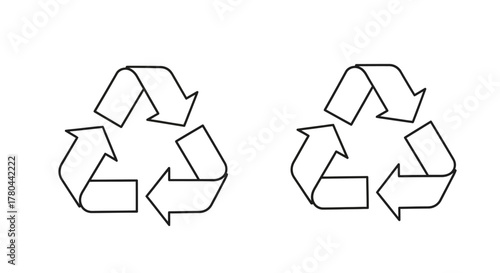 Simple black and white illustration of two recycling symbols displayed clearly