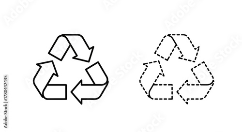 Two variations of the recycling symbol solid and dashed line styles