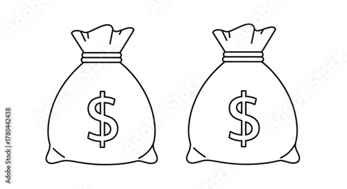 Simple black and white drawing of two money bags with dollar signs