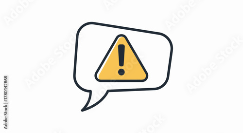 Yellow warning sign in a speech bubble caution and alert icon