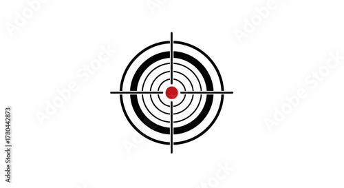 A black and white target with a red dot at the center